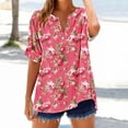 thumbnail image 2 of SnZhen Women Summer Casual Printed Tops Fashion V-neck Printing Button Short-sleeved Loose Comfortable T-shirt Top, 2 of 5