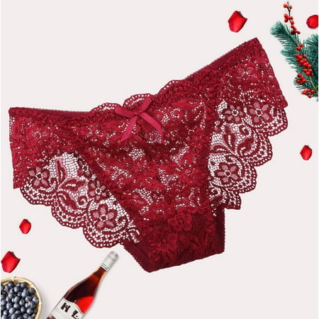 

Efsteb Underwear for Women G Thong Transparent Ropa Interior Mujer Low Waist Briefs Bownot Lace Briefs Lingerie Breathable Underwear Sexy Comfy Panties Wine