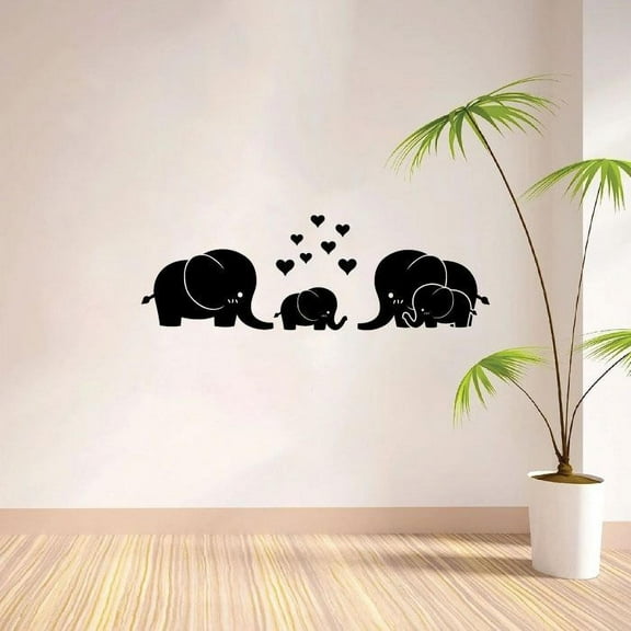 Cute Adorable Elephant Lovable Family Silhouette Cartoon Vinyl Wall Art Wall Sticker Wall Decal Decoration For Home Room Kids Room Nursery Room Girls Boys Décor Design Style Size (35x40 inch)