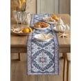 thumbnail image 3 of Blue Boho Table Runner 120 Inches Long, Ethnic Geometric Middle Century Art Cotton Linen Table Runners Dresser Scarves, Decorative Fabric Tabletop Scarf Furniture Cover for Home Dinner Party 13"x120", 3 of 9