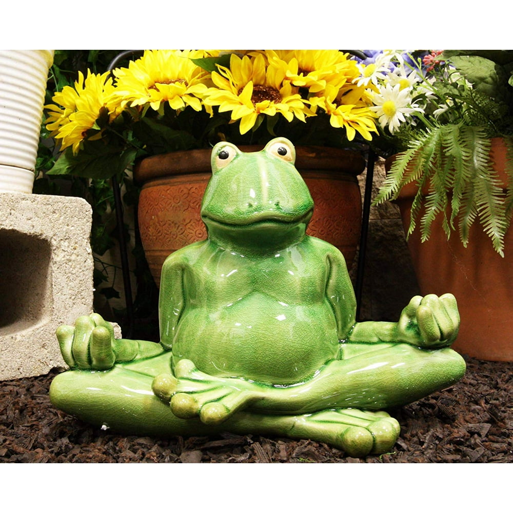 Ebros 11.5" Wide Lotus Dreams Ceramic Whimsical Meditating Yoga Green