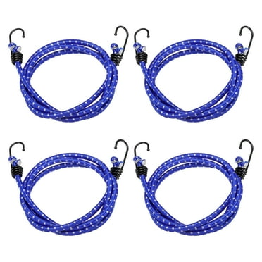 Uxcell 4Pcs Bungee Cord with Hooks 60" Rubber Bungee Cords for Outdoor Camping Straps, Blue