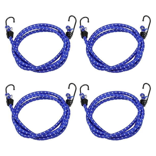 Uxcell 4Pcs Cordón Elástico con Ganchos 60" Cuerdas de Goma para Estribos de Camping al Aire Libre, Azul