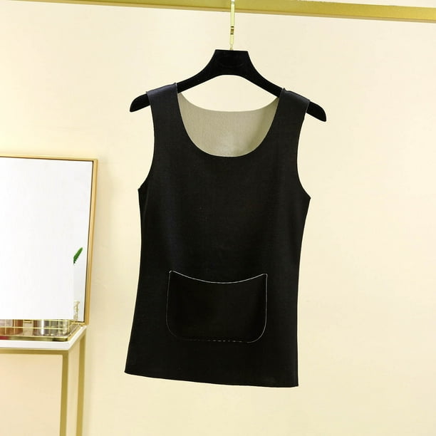 Ropa interior térmica para mujer, blusa de poliéster de color liso de terciopelo de doble cara, cálida, sin costuras, cuello redondo, talla grande