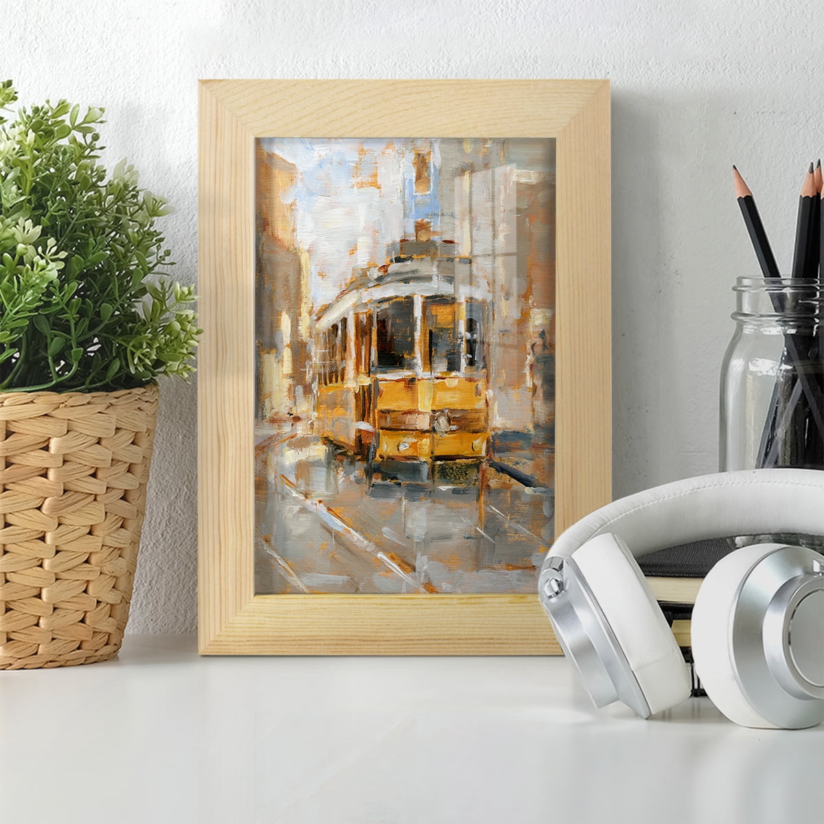 Day Trolley II - Framed Print w/glass - Natural Wood
