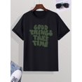 thumbnail image 2 of Men's Casual "Good Things Take Time" Print Crew Neck Short Sleeves T-shirts for Summer, 2 of 6