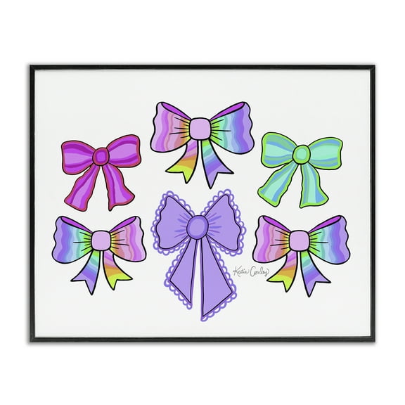 Stupell Industries Playful Bowtastic Ribbons Fashion Painting Black Framed Art Print Wall Art, 14 x 11