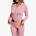 thumbnail image 6 of Brondbend Sweat Sets for Women 2 Piece Womens Hoodies Long Sleeved Full Zipper Drawstring Pullover Solid High Waist Jogger Outfits Fashion Slim Tracksuits Work Fall Winter Sets Pink, 6 of 6
