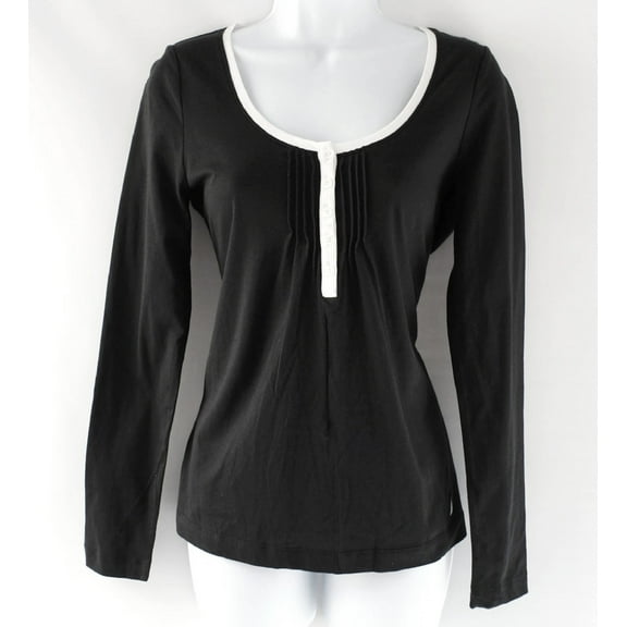 Nautica Black Long Sleeve Cotton Sleep Shirt Top Women's Small