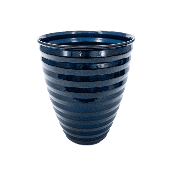 Robert Allen Home & Garden IronStone 14" Avondale Round Metal Planter in Midnight Saphire