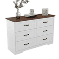 thumbnail image 1 of Commode à 6 Tiroirs, Commode pour Chambre avec Grand Espace de Rangement, Tiroirs de Rangement avec Poignée en Métal, Commode pour Salon, Couloir, Brun/blanc, 1 of 7