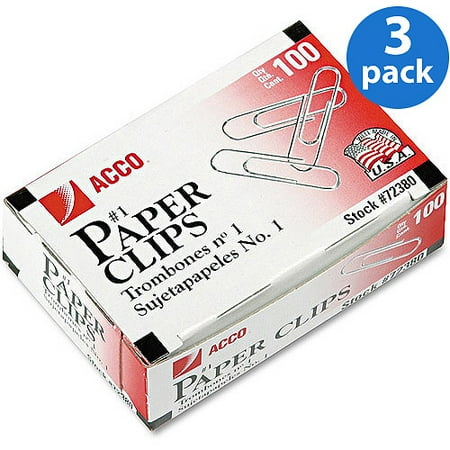 - (3 Pack) ACCO Smooth Economy Paper Clips, Steel Wire, No. 1, Silver,