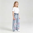 thumbnail image 2 of TSHXS Kids Clothes Girls Little Girls Wide Leg Denim Trousers 3D Letter Print with Bow Relaxed Fit Casual Jeans for Autumn Spring（Blue,7-8 Years）, 2 of 9