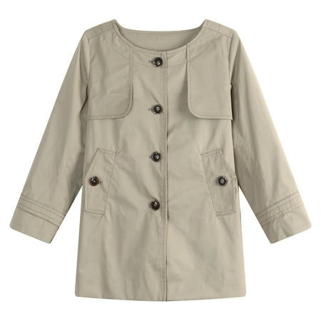 Richie House Little Girls Beige Cropped Swirl Button Trench-Coat 10