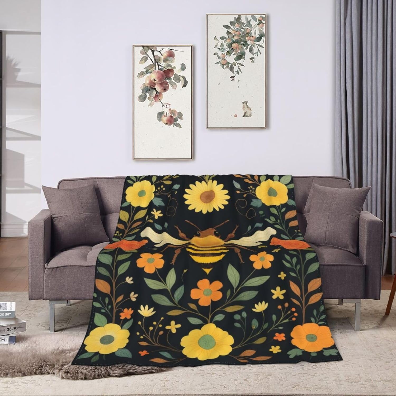 Bee Blanket Gifts for Women Women Bee Flower Blanket Soft Flannel Cozy Fleece Fuzzy Plush Warm Bedding Stuff for Users Adults 60 x 80 Inch