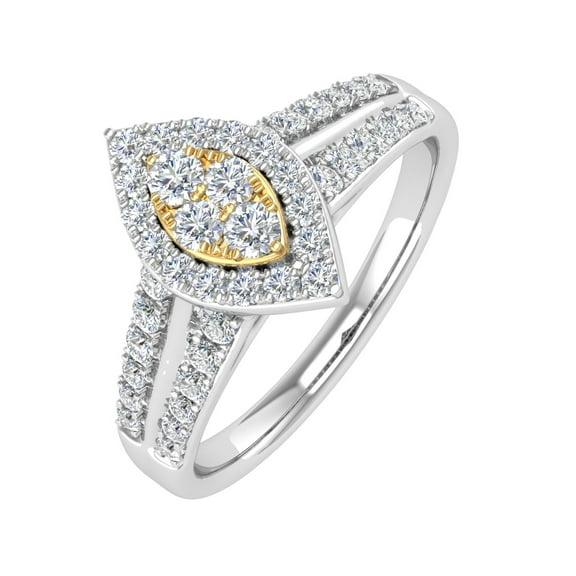 1/2 Carat Diamond Engagement Ring in 10K White Gold & Yellow Gold - IGI Certified (Ring Size 5.75) (I1-I2 Clarity)