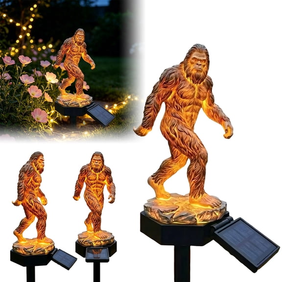 Solar Garden Light â Resin Sasquatch Statue with Warm LED Glow, Outdoor Solar Powered Path Light, Funny Yard Decor for Patio, Lawn & Garden (Dusk-to-Dawn, Waterproof)