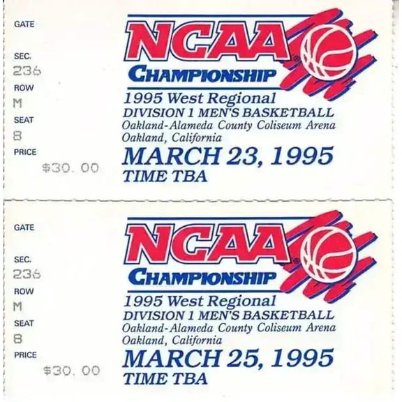 1995 NCAA Tournament West Regional ticket stubs UCLA Wins