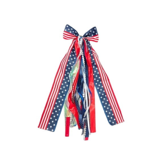 Ouuluon 4th of July Patriotic Bows 11X21 inch Star Pattern Fabric Bow for Independence Day Wreath Fireplace Table Decor