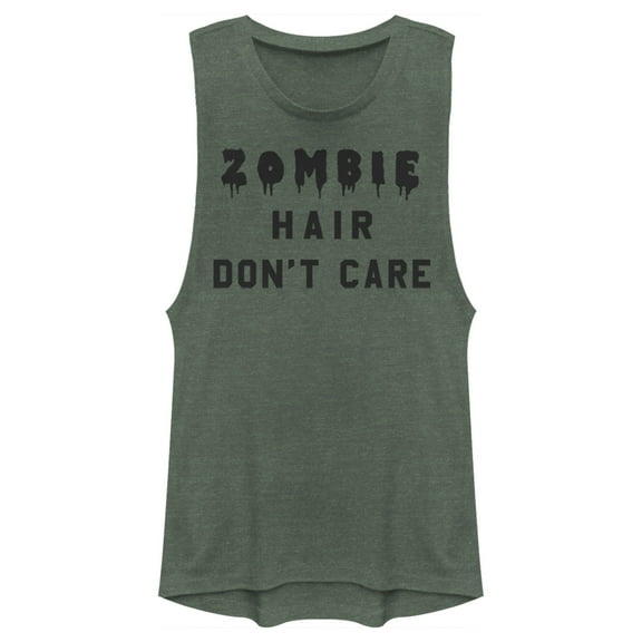 Junior's Lost Gods Halloween Zombie Hair Don't Care Festival Muscle Graphic Tee Pine Green Heather X Large