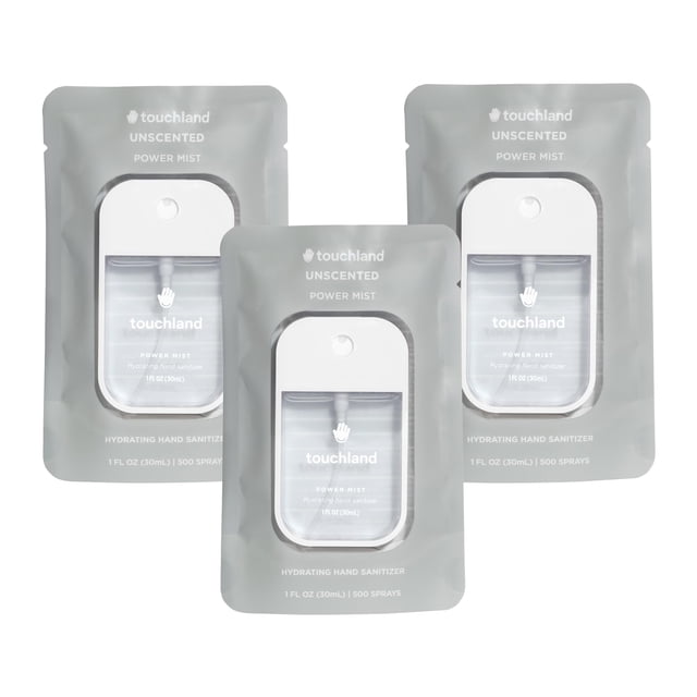 Spray desinfectante de manos Touchland sin fragancia 3 x 30 ml para viaje