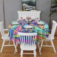 thumbnail image 2 of Blue Pioneer Flower and Leaf Pattern Round Tablecloth 60"x60",Wrinkle Wipeable Table Cloth for Kitchen Dining Room Picnic Patio Party, 2 of 6