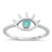 CHOOSE YOUR COLOR Simulated Turquoise Eye Ring .925 Sterling Silver Band Blue CZ Female Size 9