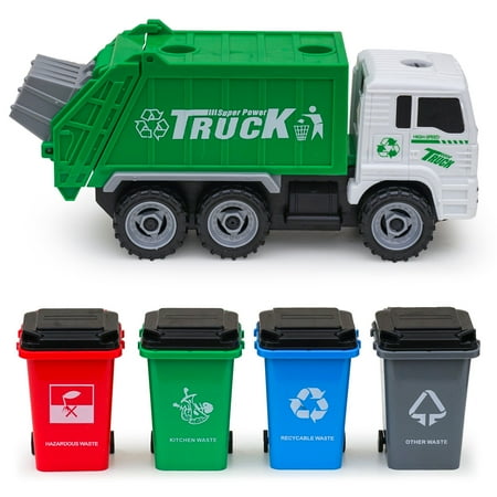 Friction Powered Garbage Truck Toy for Kids | Waste Management Dump Truck with Openable Back Door & 4 Trash Cans for Easy Dumping Function price history on PriceWatchPro