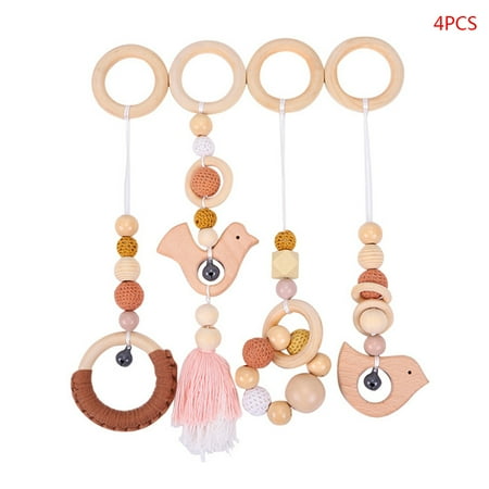 

4 Pcs/Set Baby for Play Gym Frame Stroller Hanging Pendant Wooden Ring Teether M