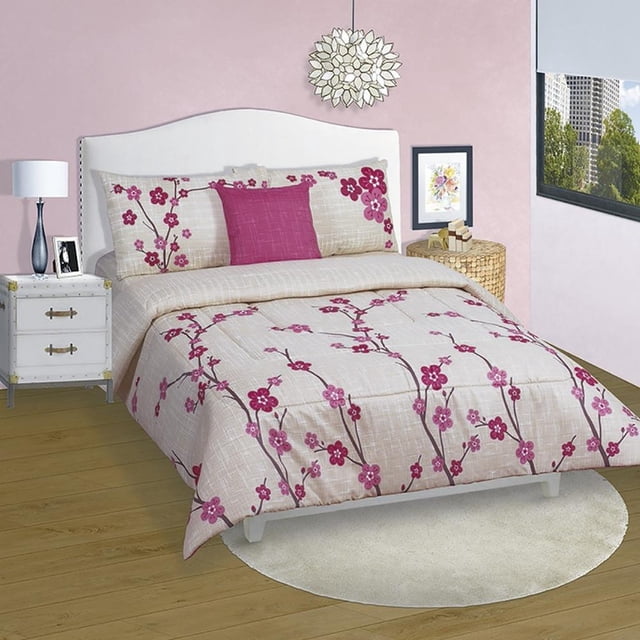 Edredón King Size Elefantito Doble Vista Flores/liso Beige/Rosa Suave E24704