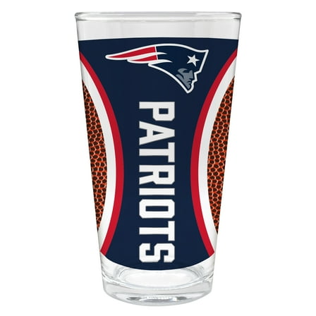 New England Patriots 16 ounce team pint glass with Gameball graphic