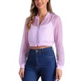 thumbnail image 4 of Chaqueta Bomber Crop INSPIRE CHIC para mujer, ligera, de malla transparente, de manga larga, talla XS, color púrpura claro, 4 of 5