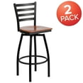 thumbnail image 4 of BizChair 2 Pack Black Ladder Back Swivel Metal Barstool - Cherry Wood Seat, 4 of 9