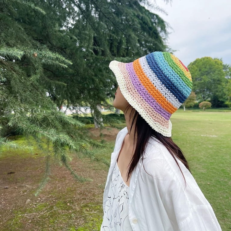 BURIBURI Women Foldable Wide Brim Colorful Crochet Straw Sun  display picture 3