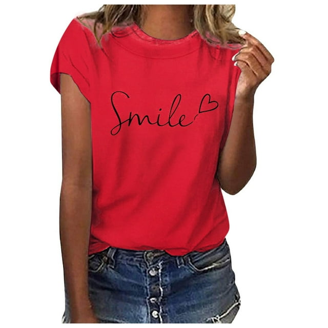 Womens Oversized T Shirts Casual Floral Print Short Sleeve Blouse Ladies Tops Red XXL