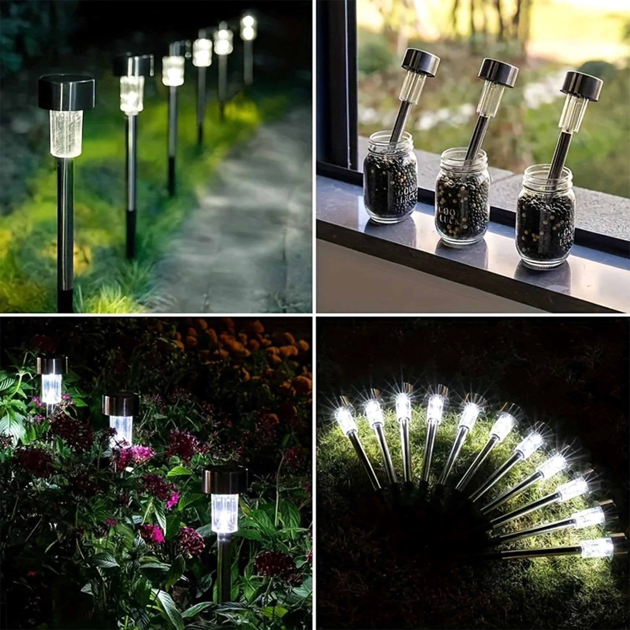 12 pack Solar Pathway Lights , White LED Outdoor Solar Lights IP44 , 11.61" Stainless Steel Garden Stake Lights for Yard, Patio, Driveway