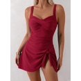 thumbnail image 3 of SKQIT Women's Cross Front Ruched Swim Dress, One Piece Tummy Control Bathing Suit with Side Knot Skirted Bottom, Slimming Modest Swimwear, 3 of 6