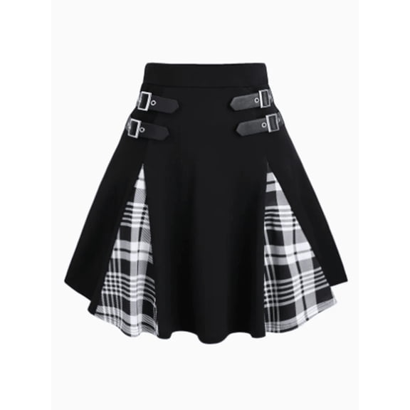 Women's Skirt, Buckle A-Line Pleated Mini Skirt, Fitted Flared Bottoms for Commute and Daily Wear