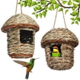 thumbnail image 1 of Casa para pájaros tejida de 2 piezas, nido para pájaros hecho a mano, adecuada para pájaros pequeños como colibríes, carboneros, casa para pájaros al aire libre, 1 of 4