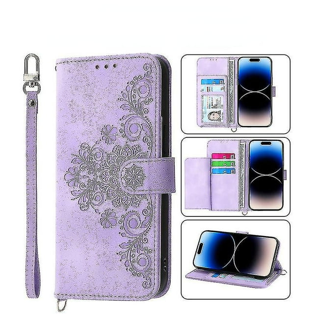 Flower Embossed Leather Wallet Case Compatible Samsung Galaxy S23 Ultra/s23 Plus/s23 With Wrist Strap