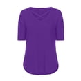 thumbnail image 5 of Hfyihgf Womens Short Sleeve V Neck T Shirts Tops Summer Criss Cross T-Shirts Casual Loose Solid Color Basic Tees Blouse(Purple,XXL), 5 of 7
