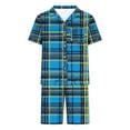 thumbnail image 4 of Striped Pjs Sets for Mens，Mens Lapel Short Sleeve Shirts Nightgown High Waisted Put On Strech Shorts Sleepwear with Pockets Lounge Breathable Nightdress 2025 Summer, 4 of 5