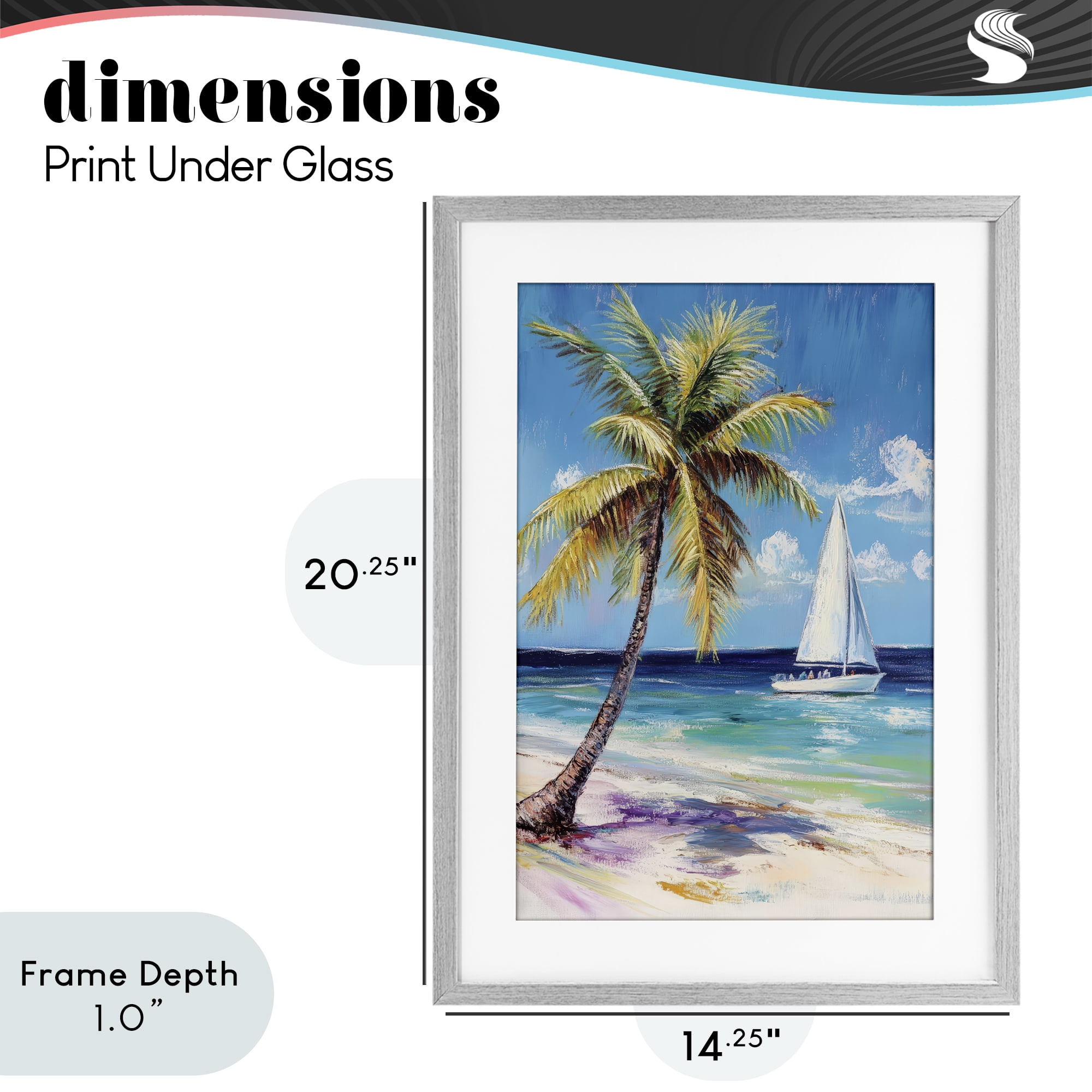 Stupell Industries Sailboat Delight with Palm Tree Gray Framed Print Under Glass, design by Petal Prints Design