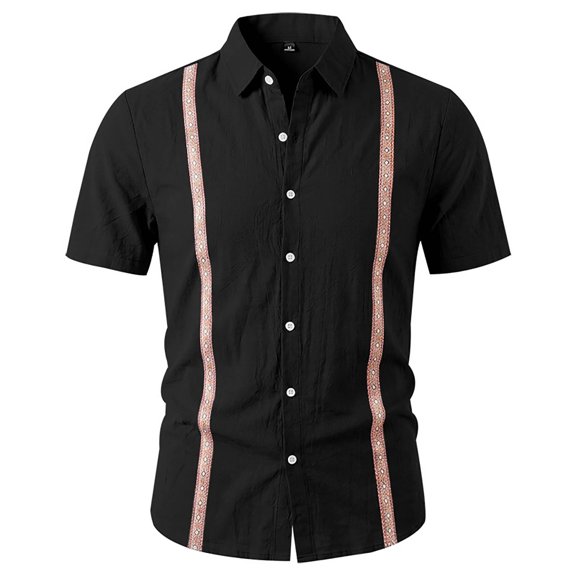 Mens Hawaiian Shirt Short Sleeve Shirt Patchwork Shirt with Open Collar and Lightweight Ethnic Style Tops