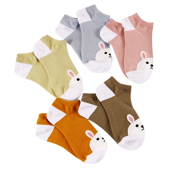 KAKOWELY 5 Pairs Rabbit Pattern Socks for Girls Cotton Ankle Sock Comfortable Wearing Home Outdoor