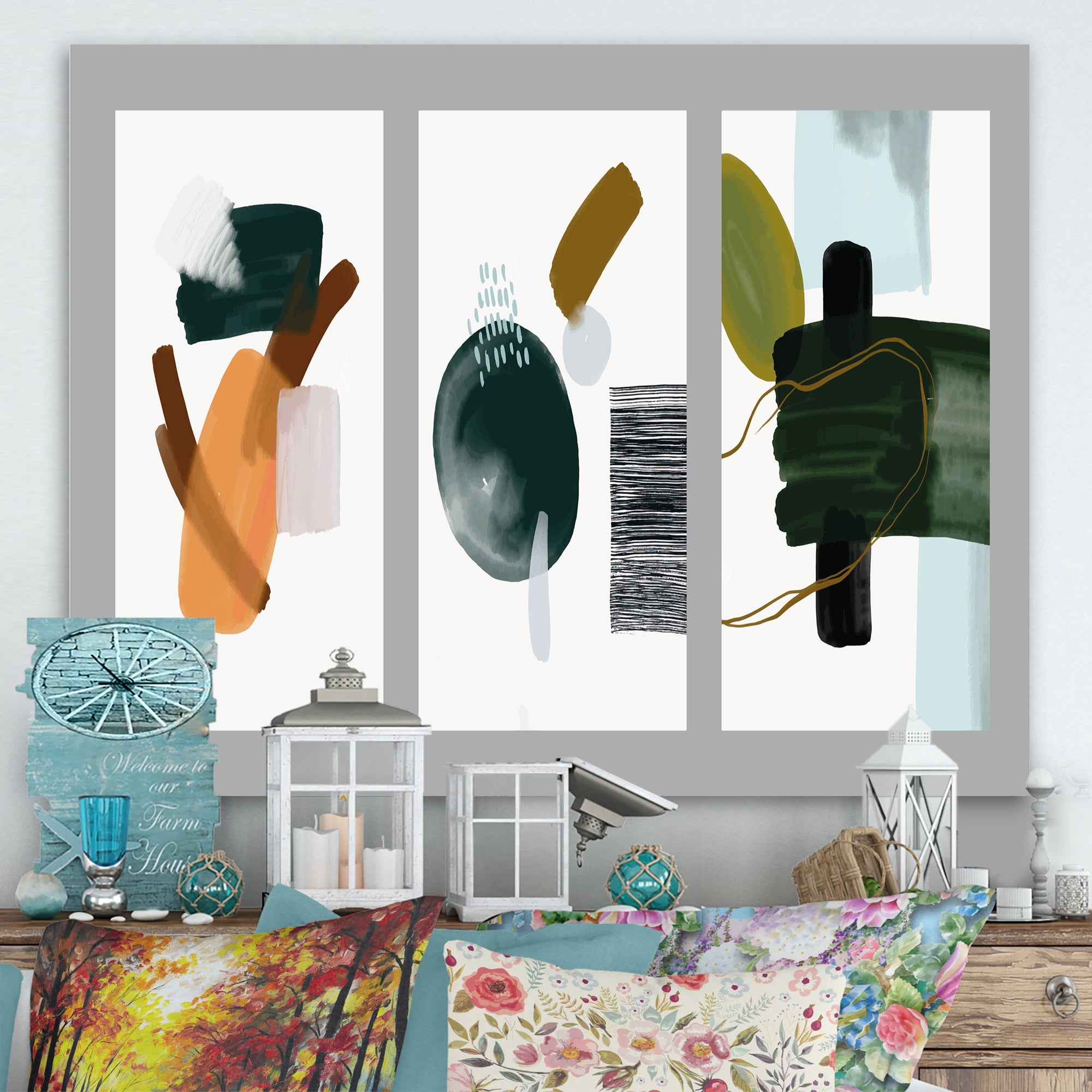 Composition Minimalistic of Organic Shapes IV 32 in x 16 in Painting Canvas Art Print, by Designart