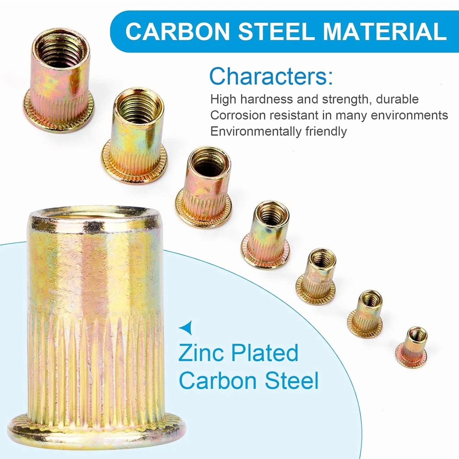 CIRCLE- Rivet Nuts, 100 Pieces 1/4"-20, Rivet Nut, Carbon Steel Flat Head Rivnut Threade
