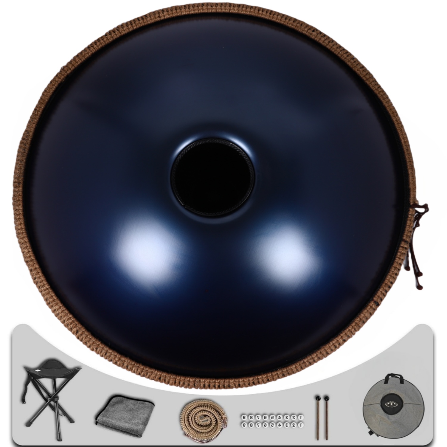 440HZ Tambourine Drum in D Minor 22Inch Blue 10 Notes Mandala Handpan Drum with Soft Hand Pan Bag