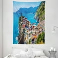 thumbnail image 1 of Vernazza Tapestry, Fascinating Landscape of Cinque Terre Village in Italy Houses Cliffs and Sea, Wall Hanging for Bedroom Living Room Dorm Decor, 60W X 80L Inches, Multicolor, by Ambesonne, 1 of 2