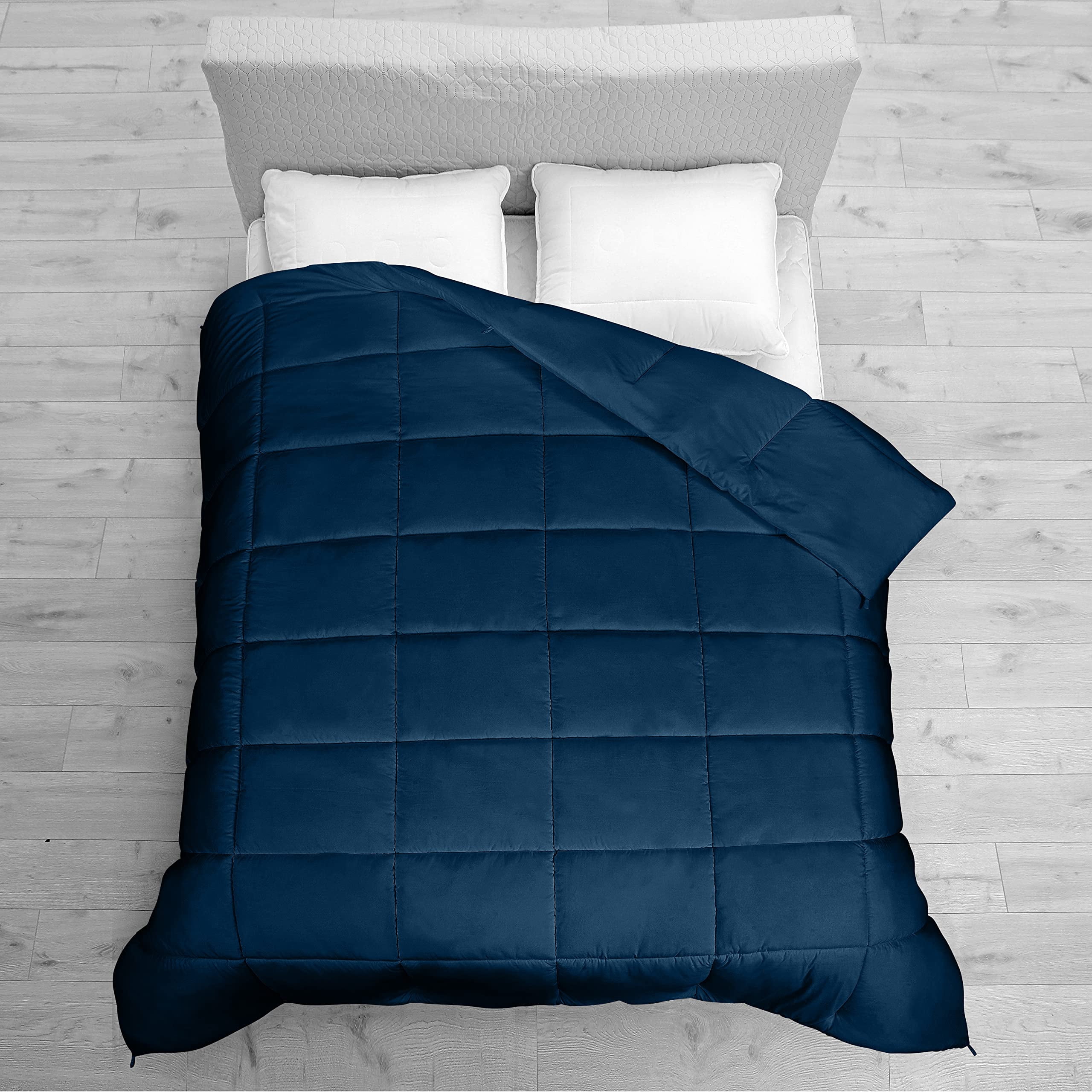 ROYALE California King Comforter - All Season Down Alternative Bedding Comforters- Lightweight Quilted Comforter with Corner Tabs- Soft Luxury Hotel Comforters- Box Stitch Duvet Insert (KingCal Navy)